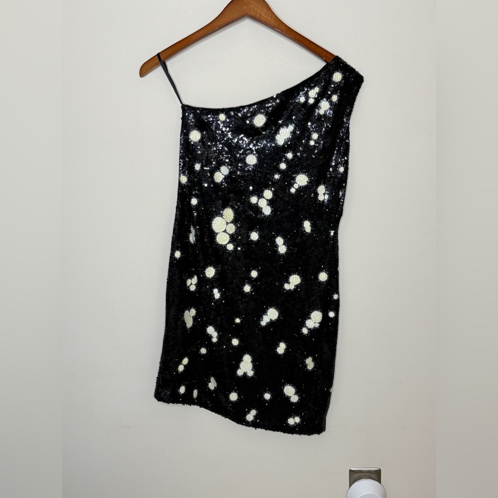 Michael Kors - Black Abstract Sequin One Shoulder Dress - size 8 - Picture 8 of 15
